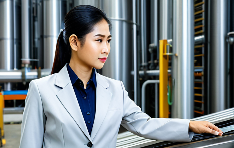 **
A professional Thai businesswoman in a modest business suit, conducting a safety inspection in a modern factory setting. Fully clothed, appropriate attire. Safe for work. Perfect anatomy, natural proportions, professional photography, high quality. Focus on her confident demeanor and the clean, organized environment. family-friendly
**
