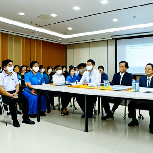 Home 21 Safety Training Session**
"A brightly lit conference room in Bangkok, Thailand. Employees are attentively watching a safety demonstration by a trainer in appropriate business attire, fully clothed. The scene emphasizes workplace safety protocols and risk assessment. 'Safety First' banner visible. Safe for work, appropriate content, family-friendly, professional, perfect anatomy, correct proportions, natural pose, high-quality image."
**