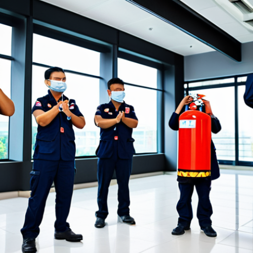 Home 20 **
"A group of Thai government employees participating in a fire safety training exercise in a modern office building, fully clothed in appropriate office attire. The setting includes visible fire extinguishers and safety signage in Thai. Focus on teamwork and attentiveness during the drill. safe for work, appropriate content, professional, modest, perfect anatomy, natural pose, high quality, well-formed hands, proper finger count, natural body proportions."
**