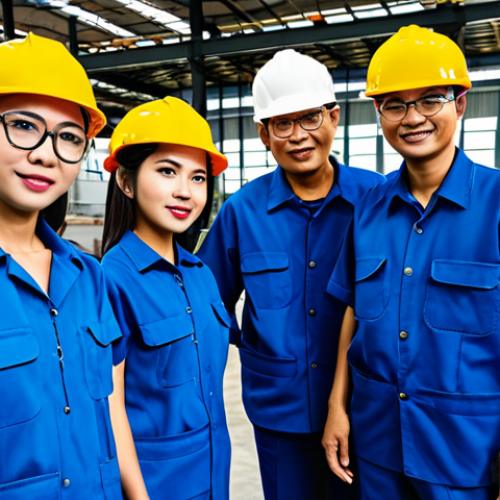Home 18 산업안전기사와 물류 안전 관리 사례 - Safety Culture in a Modern Factory**
"A diverse team of fully clothed Thai factory workers particip...