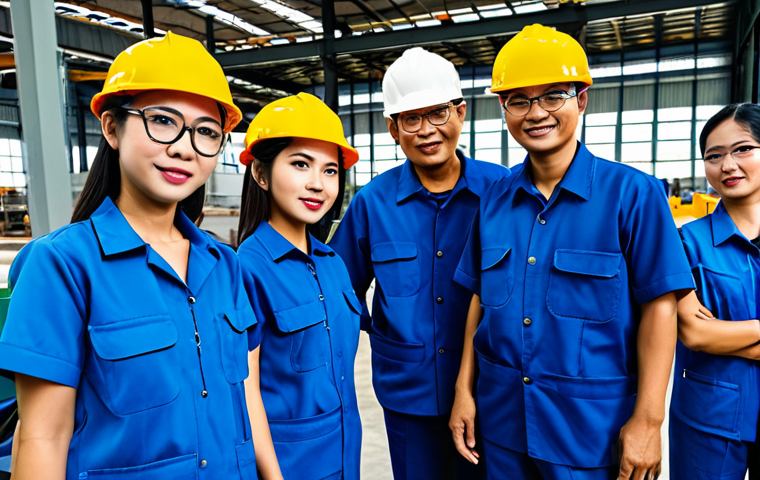 산업안전기사와 물류 안전 관리 사례 - Safety Culture in a Modern Factory**
"A diverse team of fully clothed Thai factory workers particip...