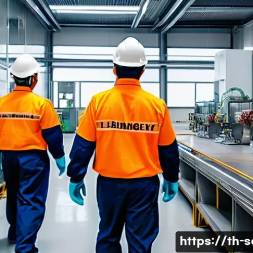산업안전기사와 근로자 건강관리 - A detailed industrial factory interior scene in Thailand, showing workers wearing modern safety gear...