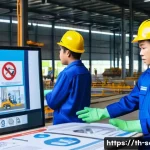 산업안전분야 신입사원 교육 프로그램 - A detailed industrial workplace safety training scene in a modern Thai factory setting, featuring a ...