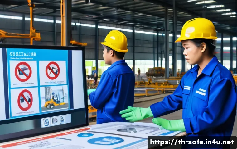 산업안전분야 신입사원 교육 프로그램 - A detailed industrial workplace safety training scene in a modern Thai factory setting, featuring a ...