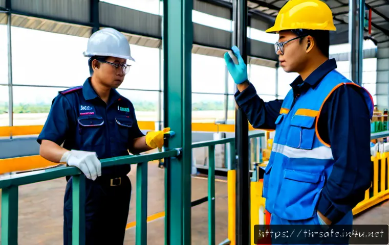 산업안전기사와 산업재해 예방 사례 - Photorealistic Thai industrial safety engineer in a clean modern factory, wearing a hard hat, reflec...