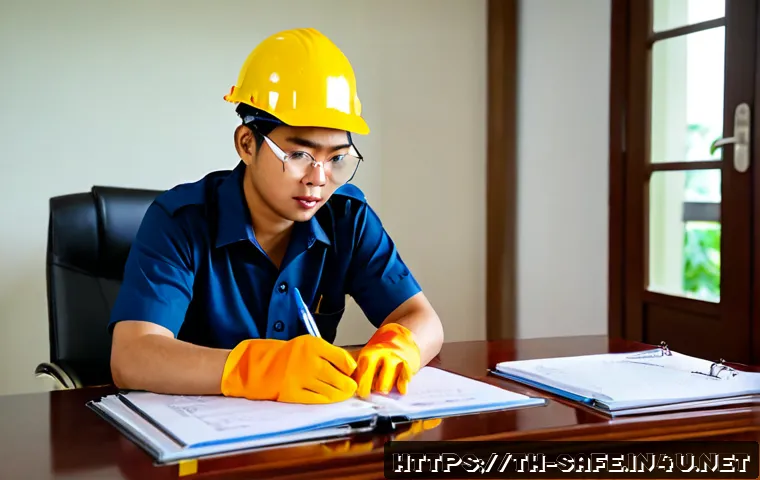 Home 17 산업안전기사 필기시험 중점 과목 정리 - Photorealistic Thai industrial safety exam preparation scene, focused adult learner wearing casual n...